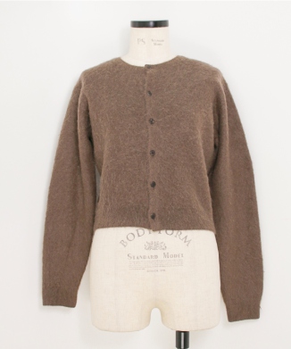 GARMENT-DYED BABY ALPACA FUR KNIT CREW-NECK CARDIGAN