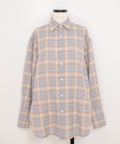 AURALEE AIRY WOOL CHECK SHIRT LIGHT BLUE × BEIGE 1 AURALEE AIRY WOOL CHECK SHIRT LIGHT BLUE × BEIGE 1