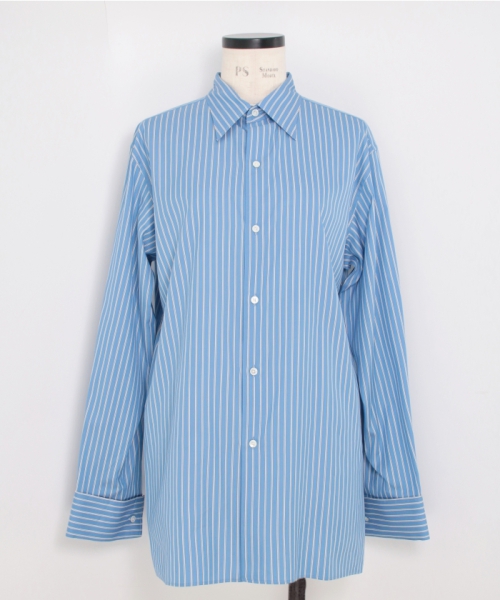 AURALEE COTTON SILK STRIPE DOUBLE-CUFF SHIRT BLUE STRIPE 1 AURALEE COTTON SILK STRIPE DOUBLE-CUFF SHIRT BLUE STRIPE 1