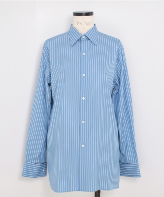 COTTON SILK STRIPE DOUBLE-CUFF SHIRT