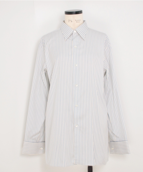 AURALEE COTTON SILK STRIPE DOUBLE-CUFF SHIRT WHITE STRIPE 1