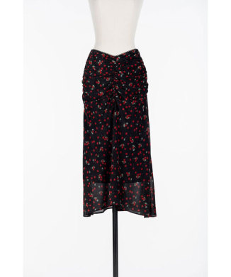 Printed velvet tulle gathered skirt