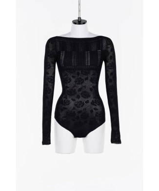 Rose pattern lace-knit bodysuit