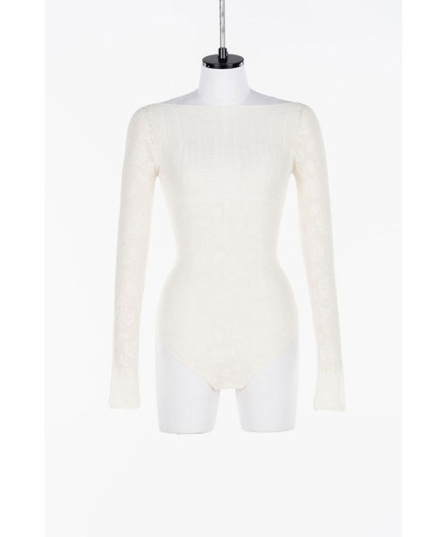 FETICO Rose pattern lace-knit bodysuit WHITE 36