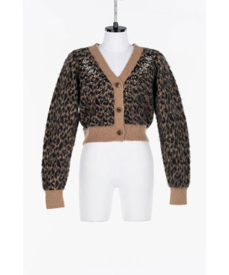 Jacquard-knit V-neck cardigan