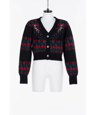 Jacquard-knit V-neck cardigan