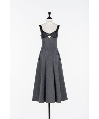 Leather panel Herringbone dress