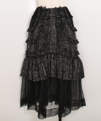 MULTI FRILL PATCHWORK FRAY SKIRT