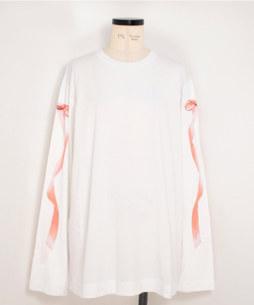 Simone Rocha RIBBON BOW TAIL PRINT LONG SLEEVE T-SHIRT WH/PK M Simone Rocha RIBBON BOW TAIL PRINT LONG SLEEVE T-SHIRT WH/PK M