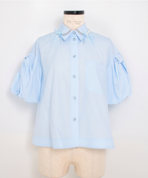 Simone Rocha CROPPED PUFF BOW SLEEVE SHIRT W/ EMB BABY BLUE/PEARL 8 Simone Rocha CROPPED PUFF BOW SLEEVE SHIRT W/ EMB BABY BLUE/PEARL 8
