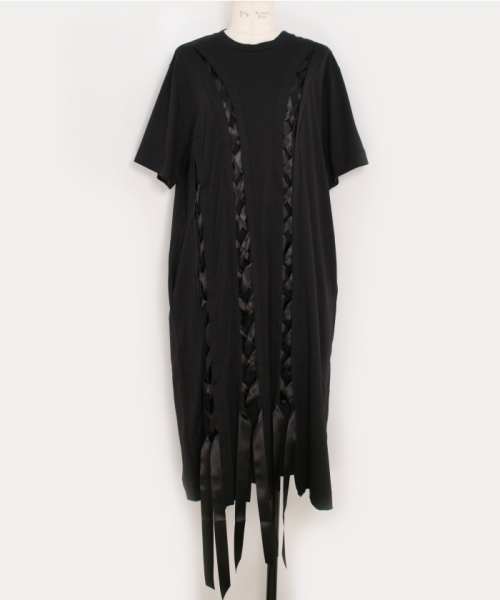 Simone Rocha UNRAVELING RIBBON T-SHIRT DRESS BLACK M Simone Rocha UNRAVELING RIBBON T-SHIRT DRESS BLACK M