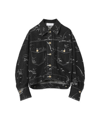 Nature Pattern Jacquard Short Denim Jacket