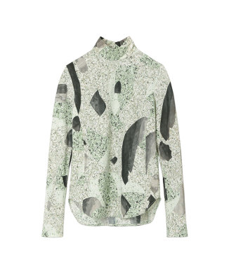 Marble Print Jersey High Neck Top