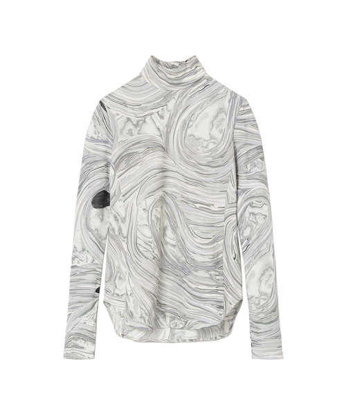 MameKurogouchi Marble Print Jersey High Neck Top GREY 1 MameKurogouchi Marble Print Jersey High Neck Top GREY 1
