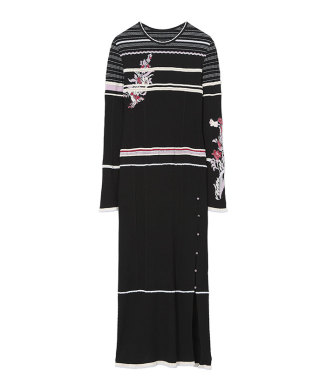 Floral Motif Intarsia Knitted Dress