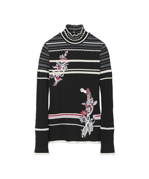 MameKurogouchi Floral Motif Intarsia Knitted High Neck Top BLACK 2 MameKurogouchi Floral Motif Intarsia Knitted High Neck Top BLACK 2