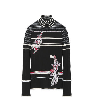 Floral Motif Intarsia Knitted High Neck Top