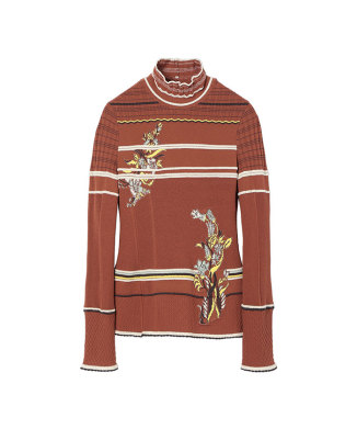 Floral Motif Intarsia Knitted High Neck Top