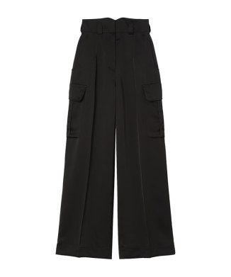 Triacetate Satin High Waisted Cargo Trousers(Polyester Blend)