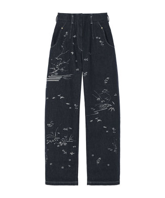 Nature Pattern Jacquard Wide Leg Jeans