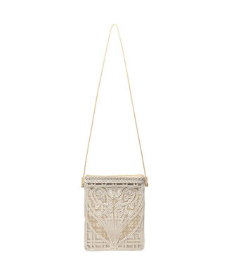Cording Embroidery Pouch With Leather Strap