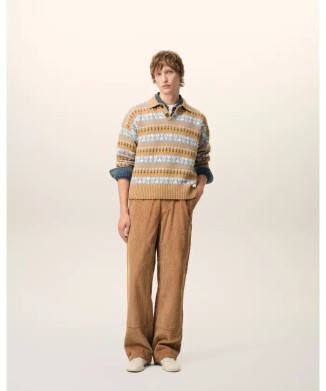 ウール ジャカード ポロ セーター