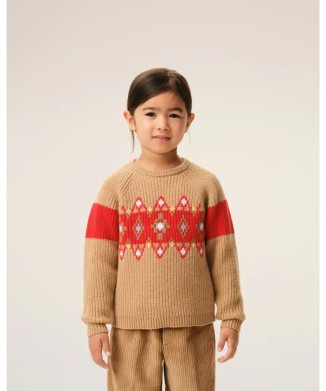 ウール ラウンドカラー クロスステッチ セーター