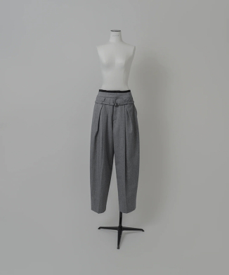 バイカラーカットオフ タックパンツ