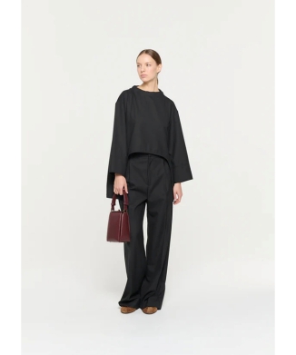 ウーステッドウール アシンメトリックヘム カラーレスシャツ