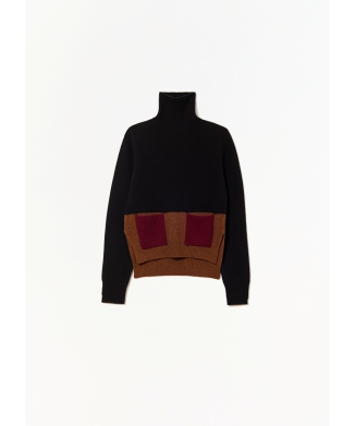 ウールカシミヤ トリコパネルタートルネックニット