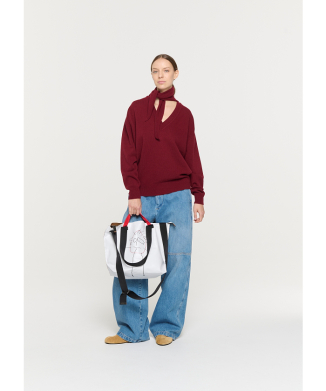 ウールカシミヤ スカーフ付きVネックプルオーバーニット