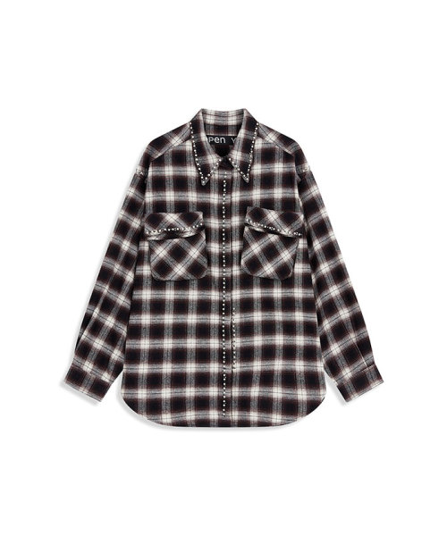 TheOpenProduct BEADED POCKET SHIRT CHECKERED BROWN S TheOpenProduct BEADED POCKET SHIRT CHECKERED BROWN S