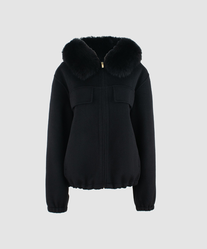 YONFA フード コート 黒 ヨンファ ウールカシミヤフードコート