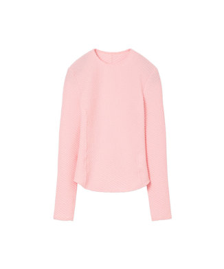 Shirring Jersey Jacquard Long Sleeve Top