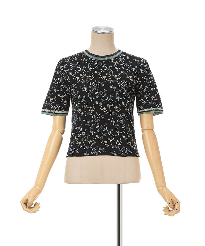Floral Motif Glitter Short Sleeve Knit Top(F261A077)｜阪急百貨店