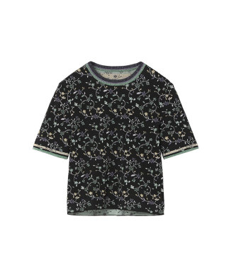 Floral Motif Glitter Short Sleeve Knit Top