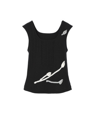 3D Floral Motif Sleeveless Knit Top