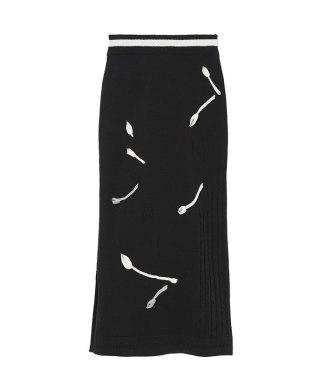 3D Floral Motif Knit Skirt