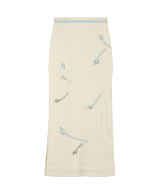 3D Floral Motif Knit Skirt