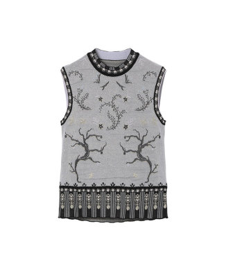 Layered Jacquard Sleeveless Knit Top