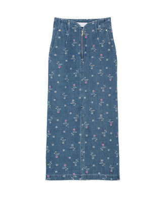 Floral Jacquard High Waisted Denim Skirt