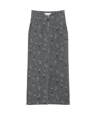 Floral Jacquard High Waisted Denim Skirt