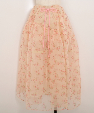 SHEER OVERLAY LONG FLOUNCE SKIRT
