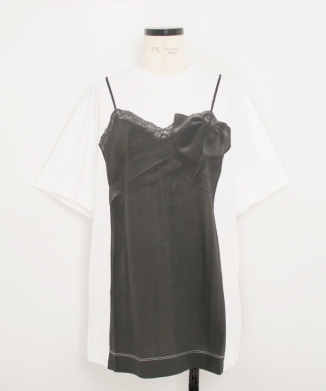 BOW SASH SLIP DRESS TROMPE L'OEIL PRINT T-SHIRT