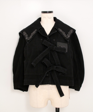 CROPPED SAILOR COLLAR WORKWEAR BOW JACKET W/ EMB
