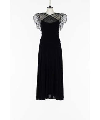 VELVET TULLE GATHERED DRESS