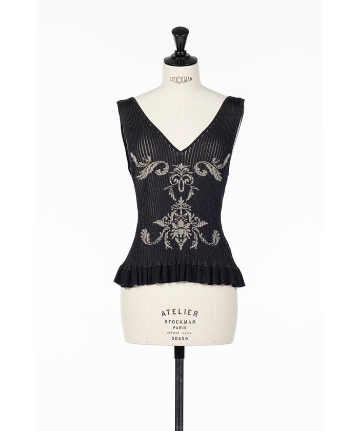 DAMASK-PATTERN RIB KNIT SLEEVELESS TOP(F261S048)｜阪急百貨店公式