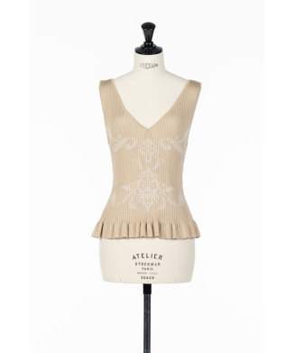 DAMASK-PATTERN RIB KNIT SLEEVELESS TOP