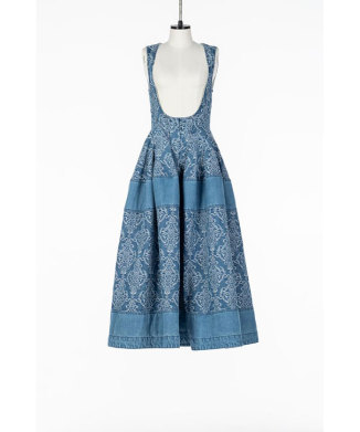 DAMASK-JACQUARD PANELED DENIM DRESS