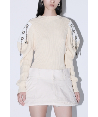 Decoration rib knit pullover